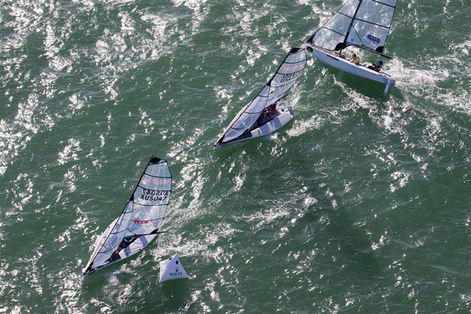 Daniel Fitzgibbon and Liesl Tesch (AUS) and Jennifer French and Jean-Paul Creignou (USA) in SKUD-18 - Miami OCR 2012 ©  Rolex/Daniel Forster http://www.regattanews.com